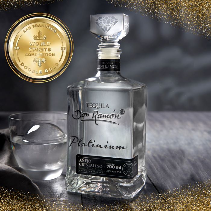 Medalla Doble Oro, Tequila Don Ramón Platinium Añejo Cristalino